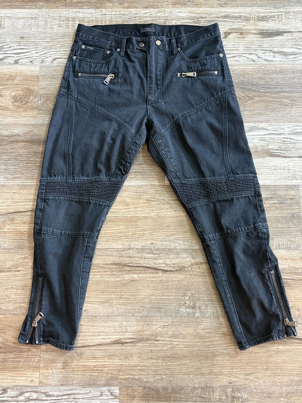 Polo Ralph Lauren Black Moto Biker Jeans Zip Ankle Slim Men’s Size 31